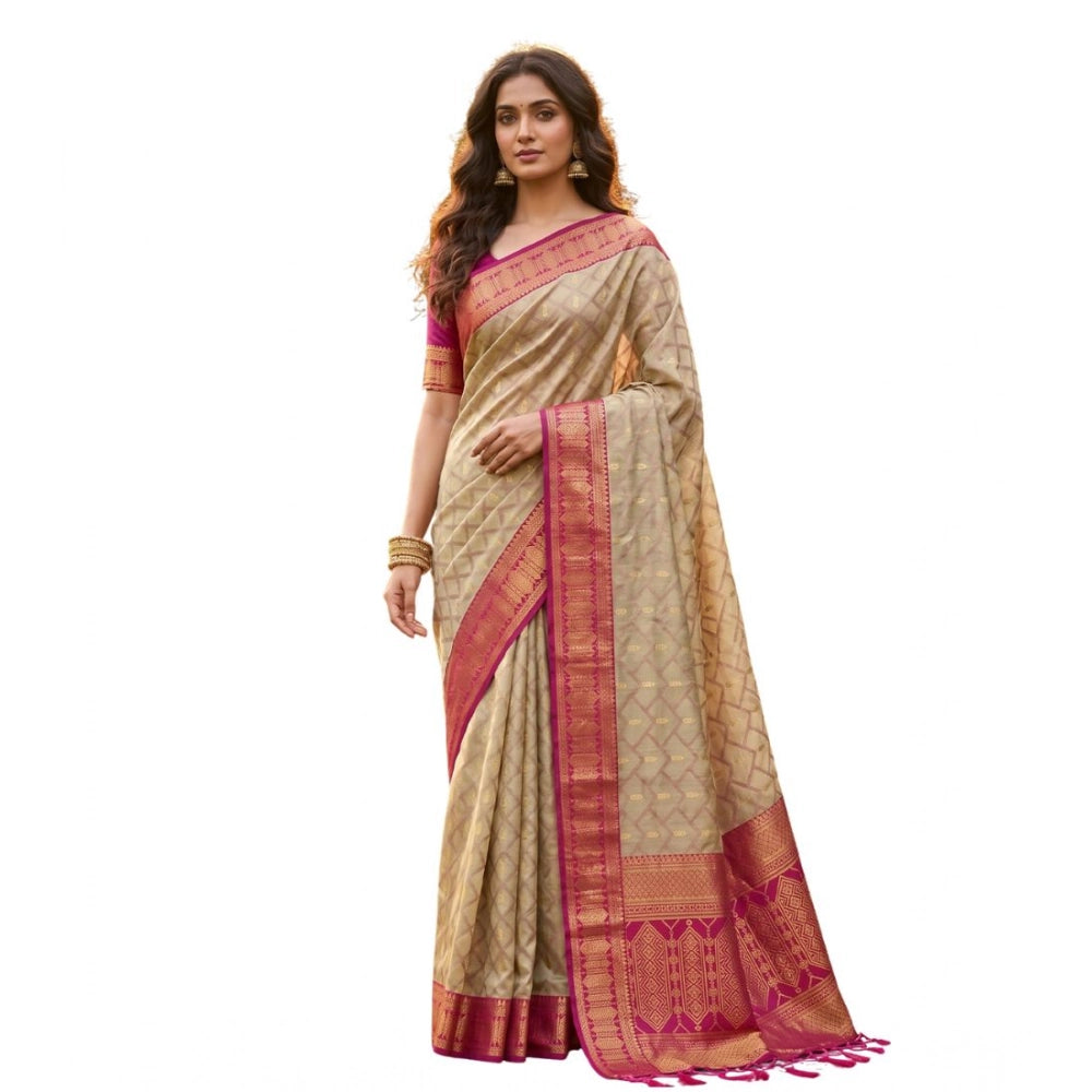 Women's Cotton Printed Saree With Unstitched Blouse 5.5Mtr (Multicolor)
