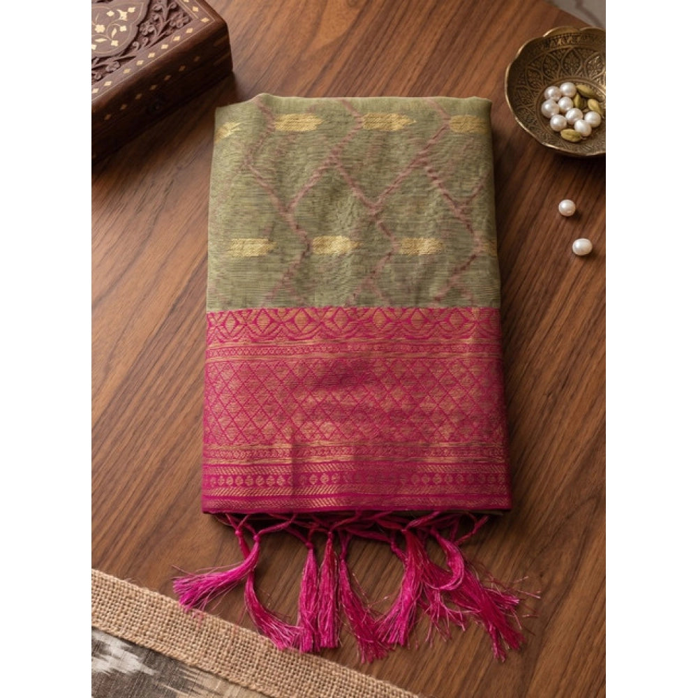 Women's Cotton Printed Saree With Unstitched Blouse 5.5Mtr (Multicolor)