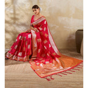 Women's Silk Blend Printed Saree With Unstitched Blouse 5.5Mtr (Red)