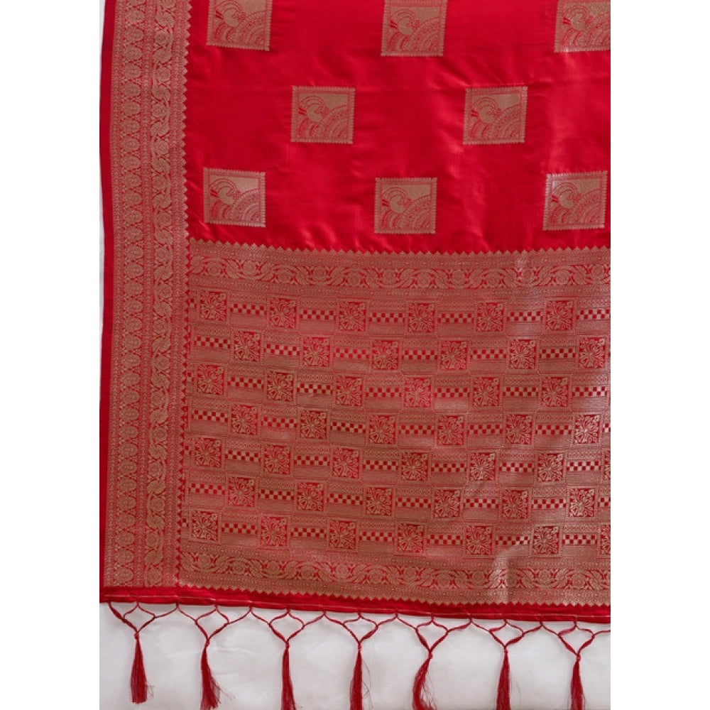 Women's Silk Blend Printed Saree With Unstitched Blouse 5.5Mtr (Red)