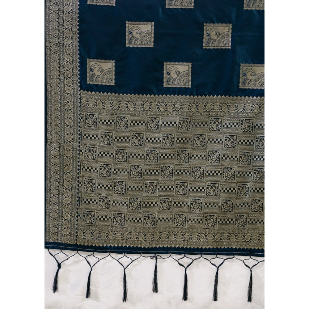 Women's Silk Blend Printed Saree With Unstitched Blouse 5.5Mtr (Teal Blue)