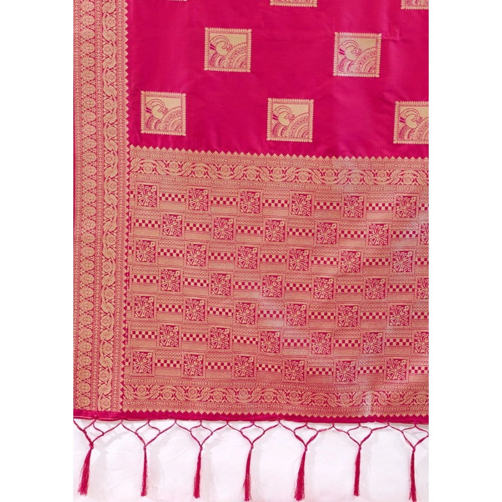 Women's Silk Blend Printed Saree With Unstitched Blouse 5.5Mtr (Magenta)