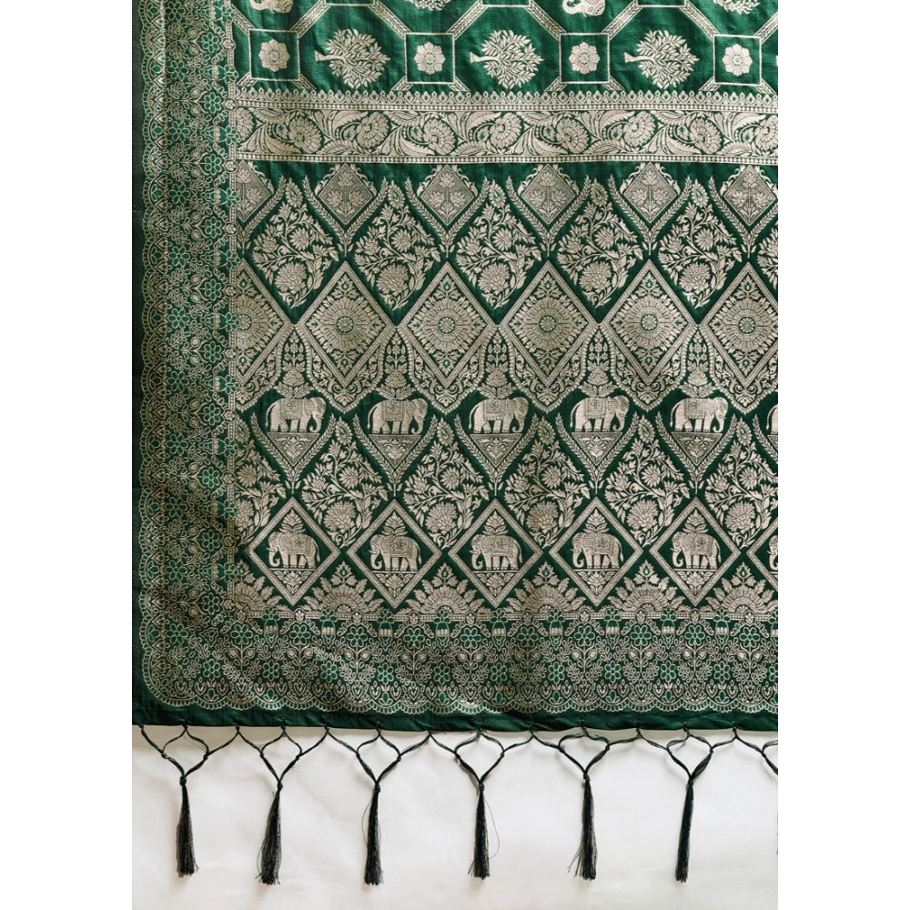 Women's Silk Blend Printed Saree With Unstitched Blouse 5.5Mtr (Bottel Green)
