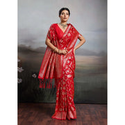 Women's Silk Blend Printed Saree With Unstitched Blouse 5.5Mtr (Red)