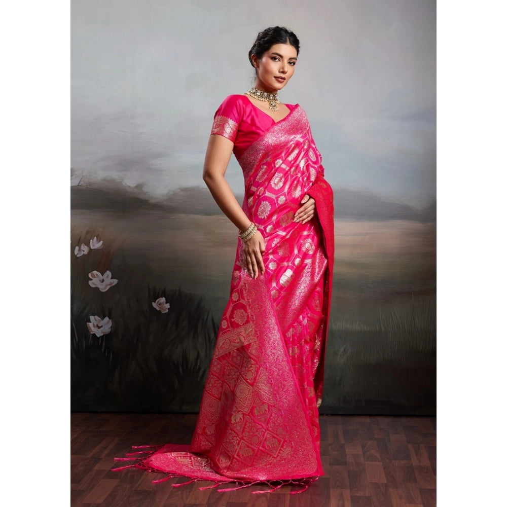 Women's Silk Blend Printed Saree With Unstitched Blouse 5.5Mtr (Pink)