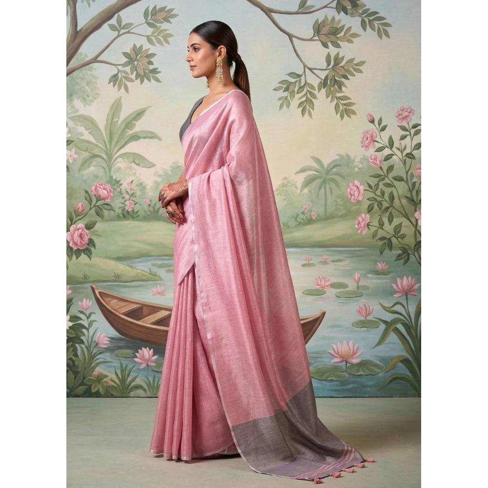 Women's Tissue Silk Solid Saree With Unstitched Blouse 5.5Mtr (Baby Pink)