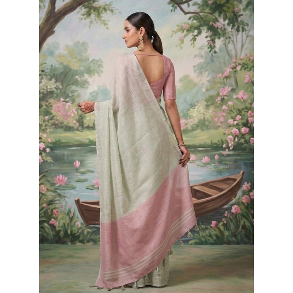 Women's Tissue Silk Solid Saree With Unstitched Blouse 5.5Mtr (Silver)