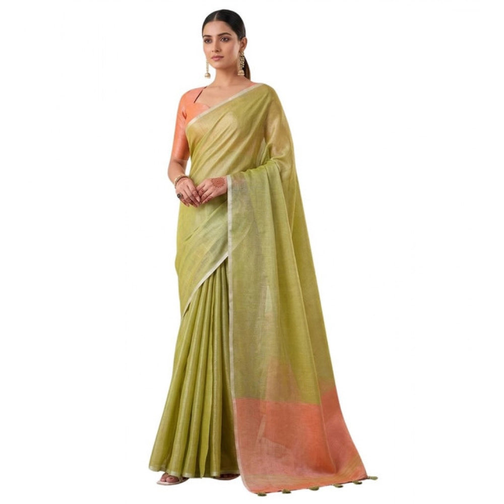 Women's Tissue Silk Solid Saree With Unstitched Blouse 5.5Mtr (Green)