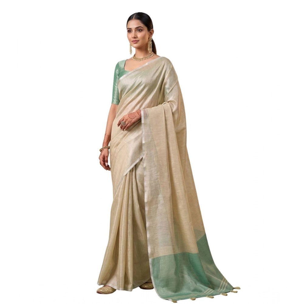 Women's Tissue Silk Solid Saree With Unstitched Blouse 5.5Mtr (Beige)