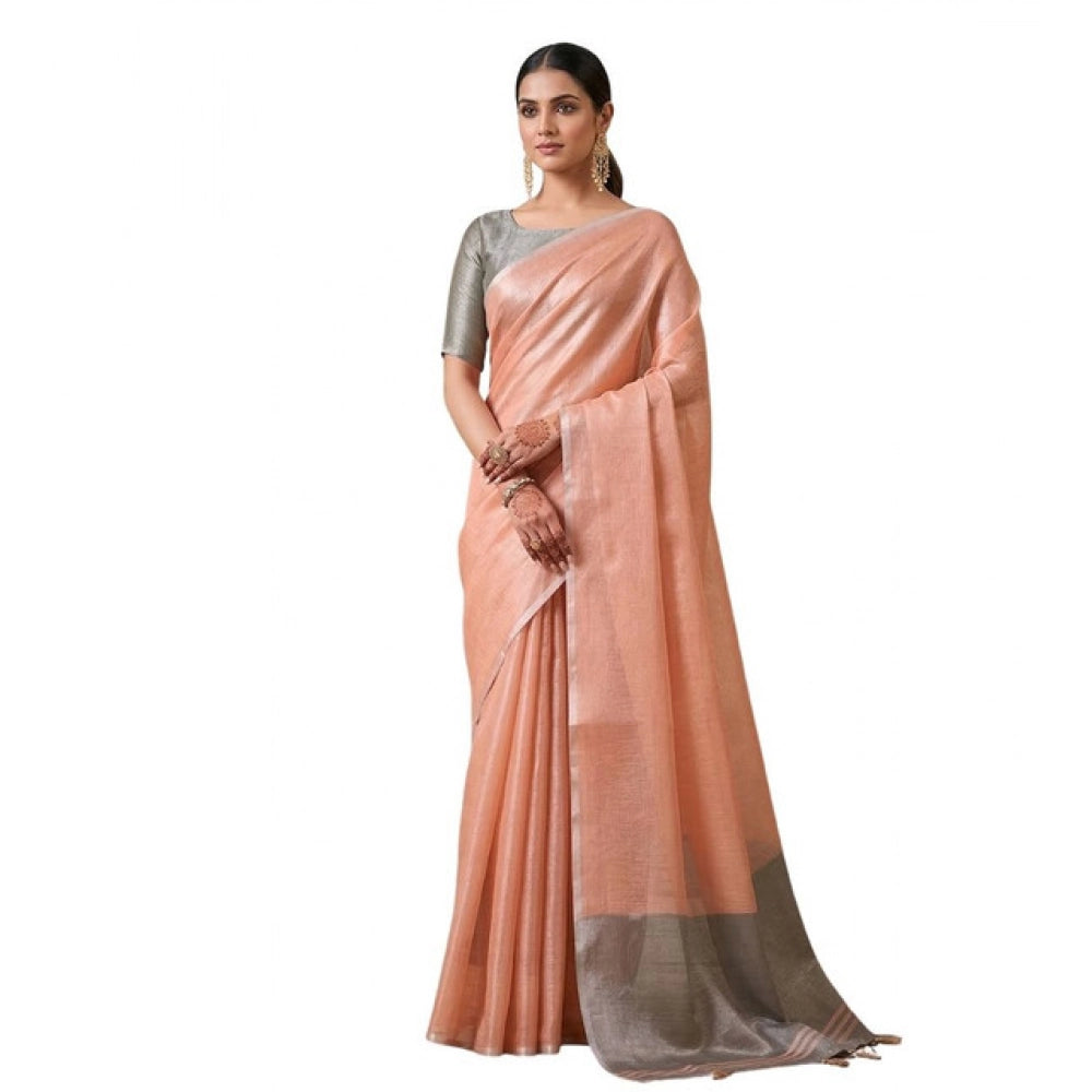 Women's Tissue Silk Solid Saree With Unstitched Blouse 5.5Mtr (Peach)