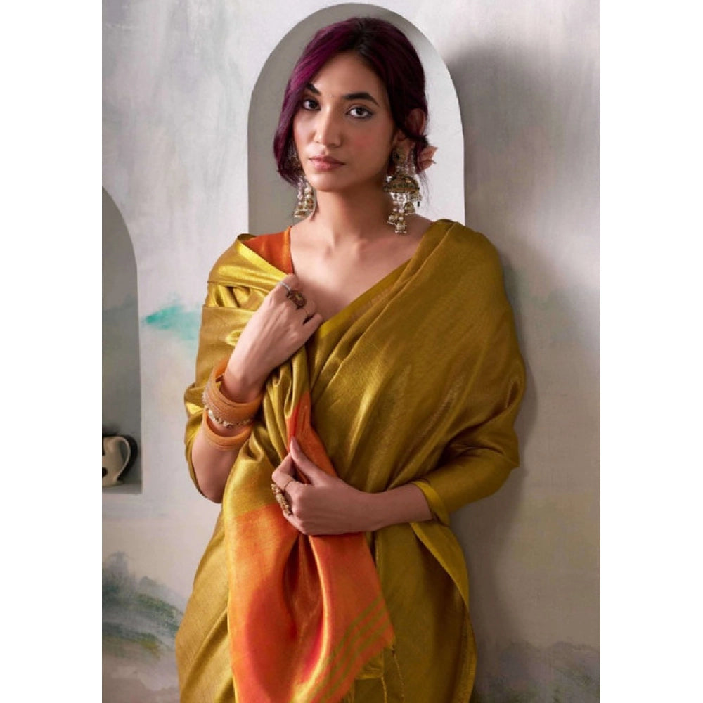 Women's Tissue Silk Solid Saree With Unstitched Blouse 5.5Mtr (Mustard)
