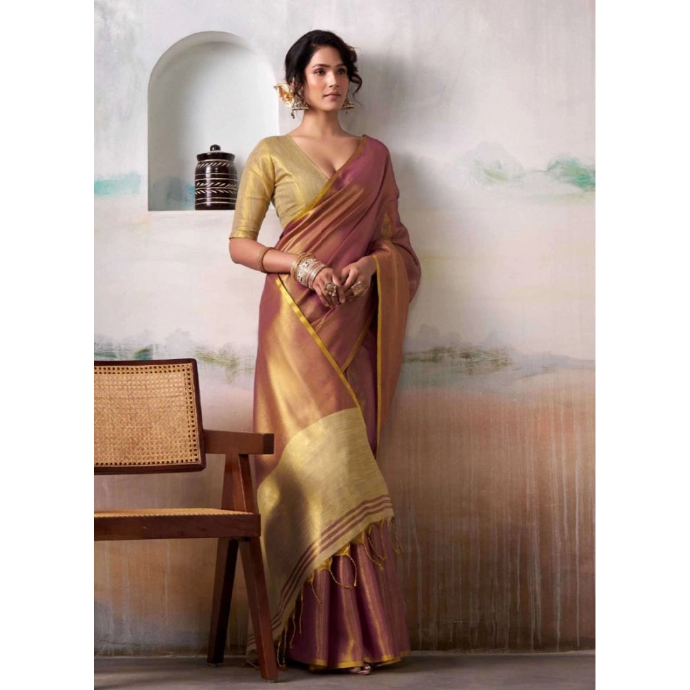 Women's Tissue Silk Solid Saree With Unstitched Blouse 5.5Mtr (Purple)