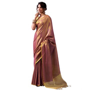 Women's Tissue Silk Solid Saree With Unstitched Blouse 5.5Mtr (Purple)