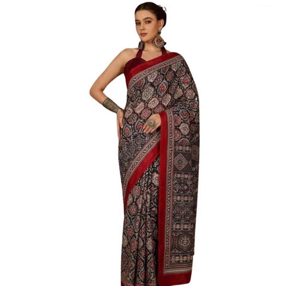 Women's Crepe Printed Saree With Unstitched Blouse 5.5Mtr (Multicolor)