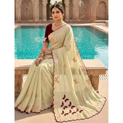 Women's Star Georgette Embellished Saree With Unstitched Blouse 5.5Mtr (Beige-Maroon)