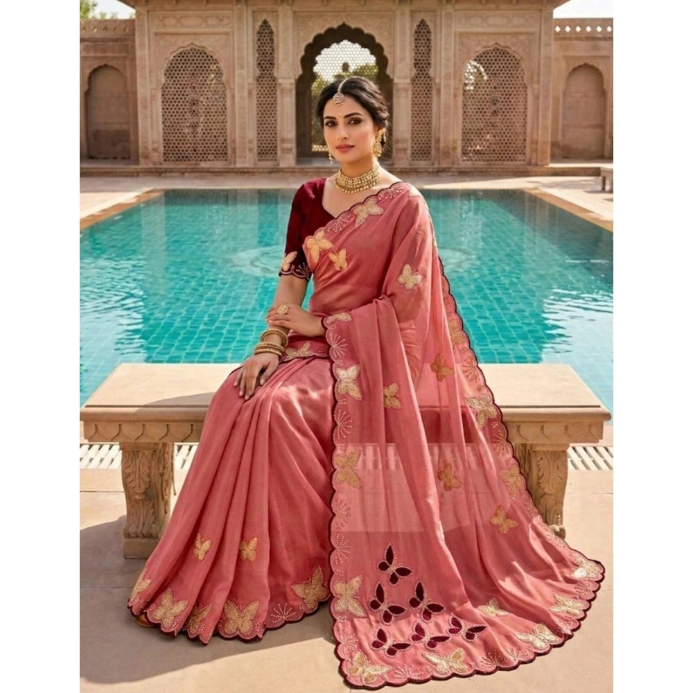 Women's Star Georgette Embellished Saree With Unstitched Blouse 5.5Mtr (Dusty Coral-Maroon)