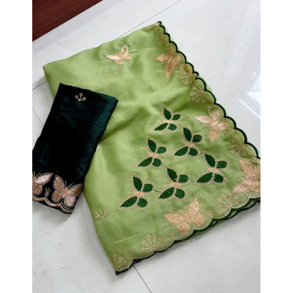 Women's Star Georgette Embellished Saree With Unstitched Blouse 5.5Mtr (Green)