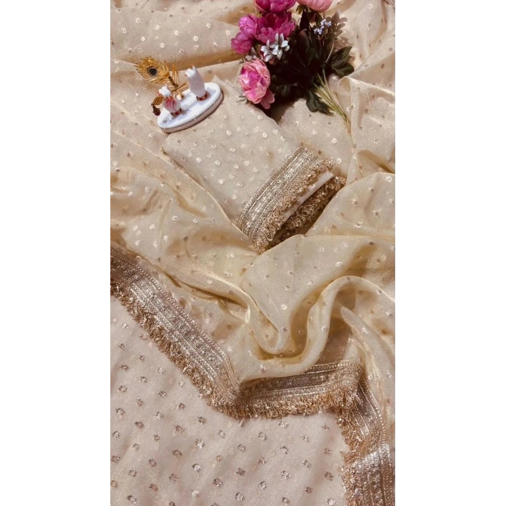 Women's Silk Embellished Saree With Unstitched Blouse 5.5Mtr (Beige)