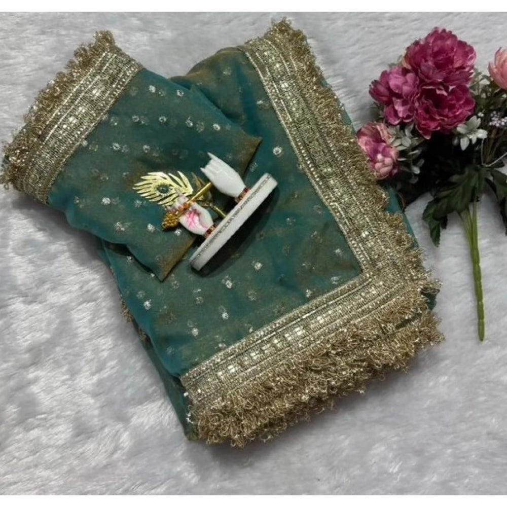 Women's Silk Embellished Saree With Unstitched Blouse 5.5Mtr (Green)