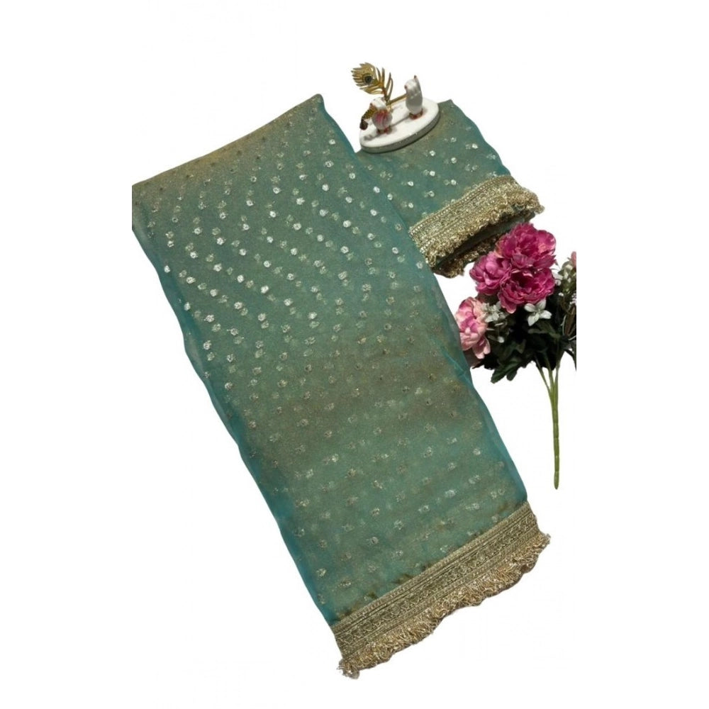 Women's Silk Embellished Saree With Unstitched Blouse 5.5Mtr (Green)