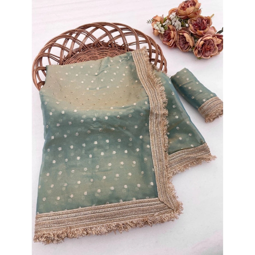 Women's Silk Embellished Saree With Unstitched Blouse 5.5Mtr (Green)