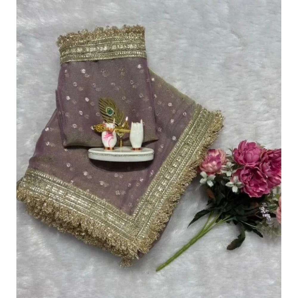 Women's Silk Embellished Saree With Unstitched Blouse 5.5Mtr (Lavender)