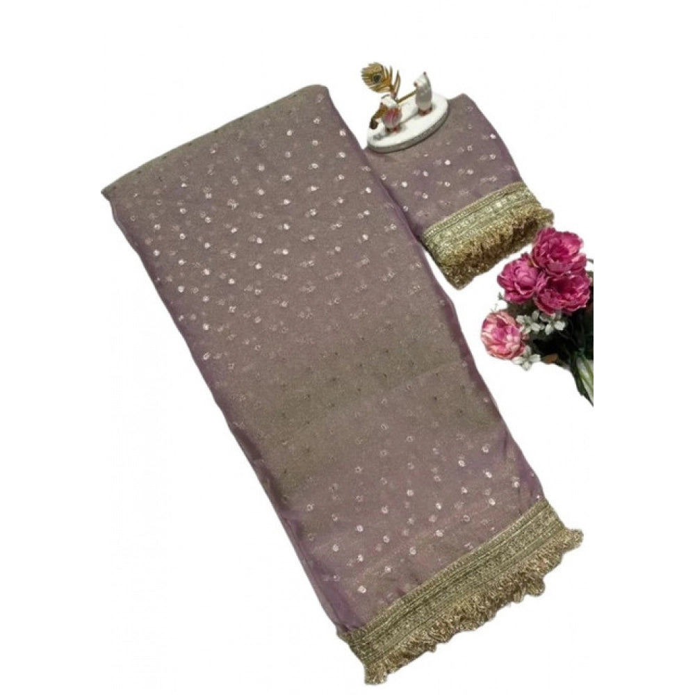 Women's Silk Embellished Saree With Unstitched Blouse 5.5Mtr (Lavender)
