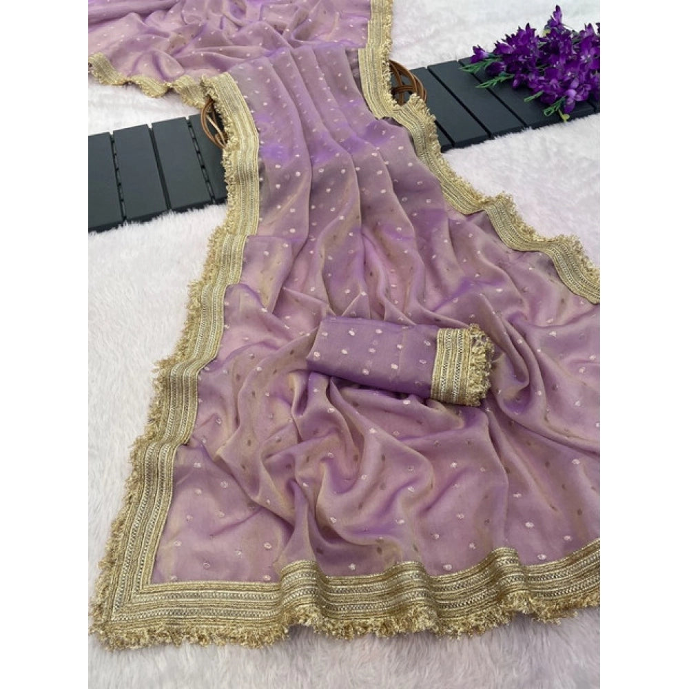 Women's Silk Embellished Saree With Unstitched Blouse 5.5Mtr (Lavender)
