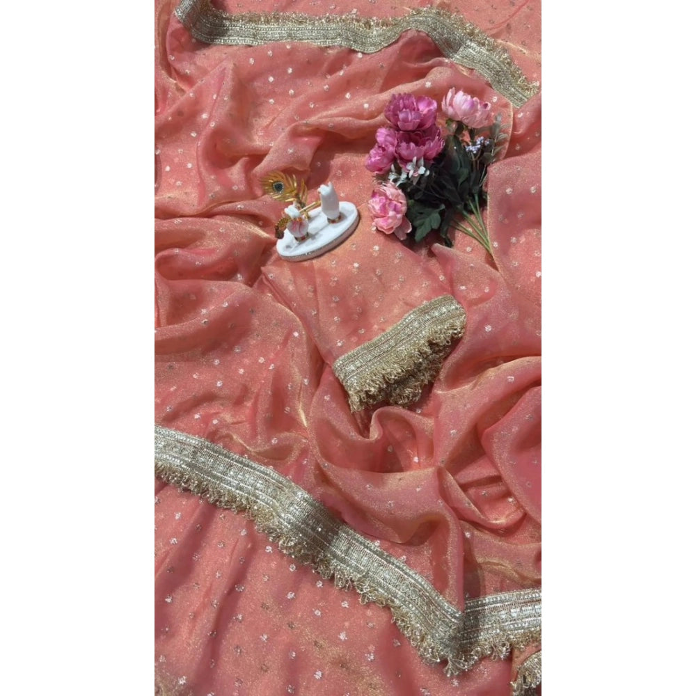 Women's Silk Embellished Saree With Unstitched Blouse 5.5Mtr (Peach)