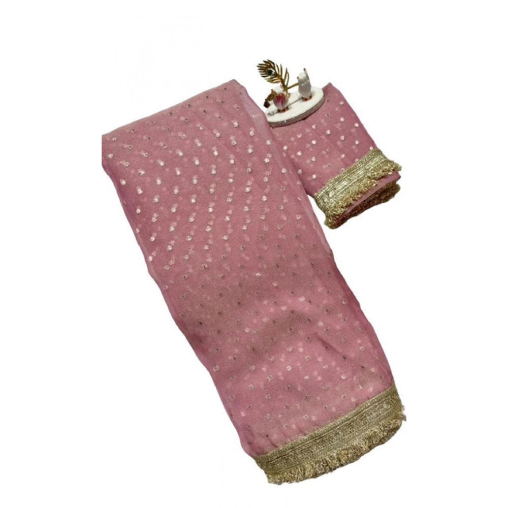 Women's Silk Embellished Saree With Unstitched Blouse 5.5Mtr (Pink)