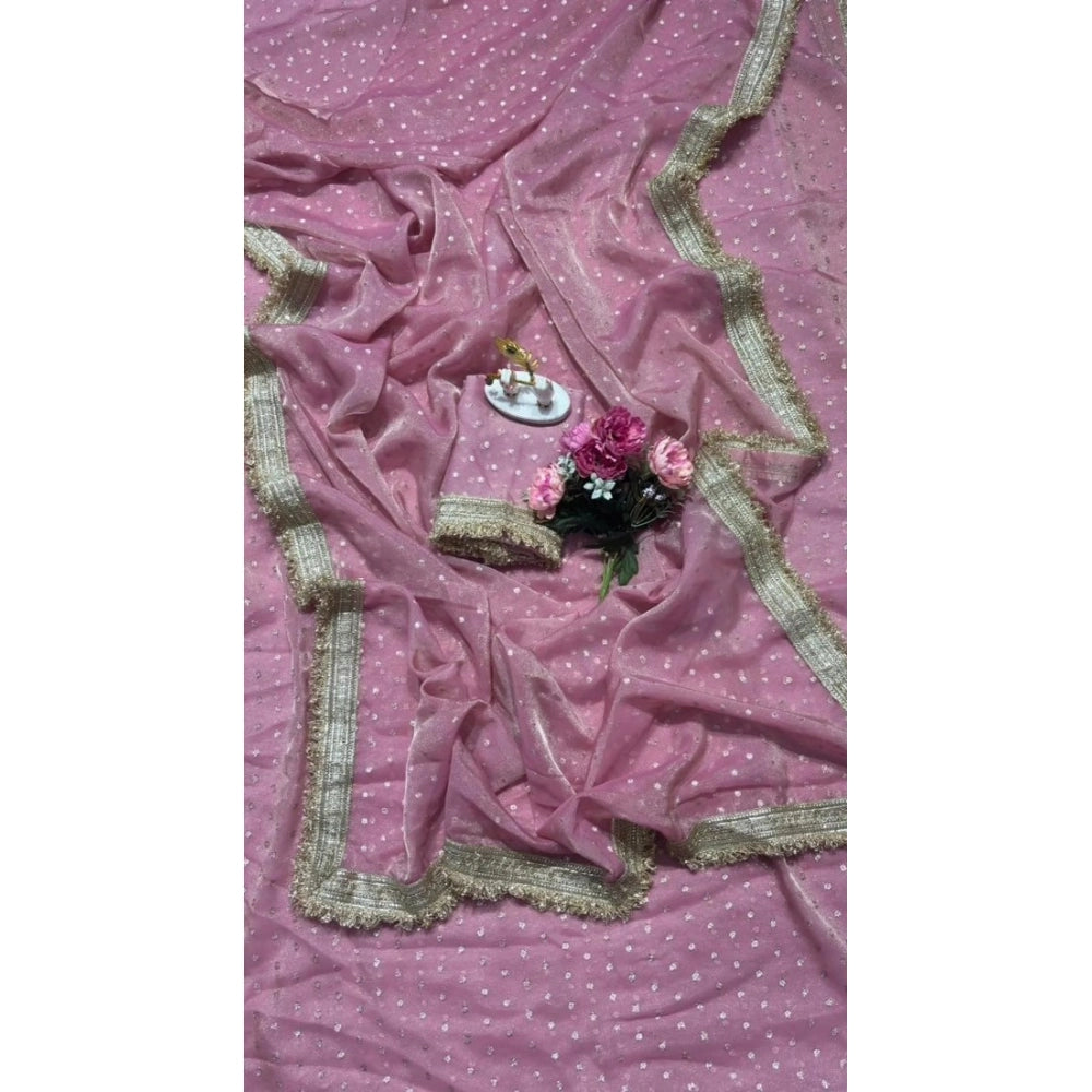 Women's Silk Embellished Saree With Unstitched Blouse 5.5Mtr (Pink)