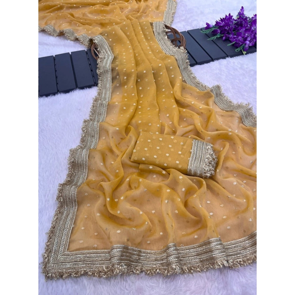 Women's Silk Embellished Saree With Unstitched Blouse 5.5Mtr (Yellow)