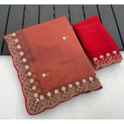 Women's Star Georgette Embroidered Saree With Unstitched Blouse 5.5Mtr (Orange)