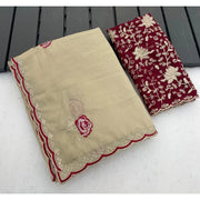 Women's Star Georgette Embroidered Saree With Unstitched Blouse 5.5Mtr (Cream)