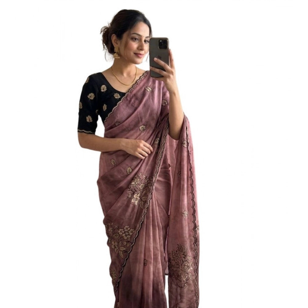 Women's Viscose Silk Embroidered Saree With Unstitched Blouse 5.5Mtr (Pink)
