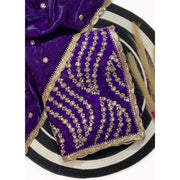 Women's Satin Embellished Saree With Unstitched Blouse 5.5Mtr (Purple)