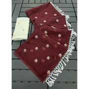 Women's Georgette Embellished Saree With Unstitched Blouse 5.5Mtr (Maroon)