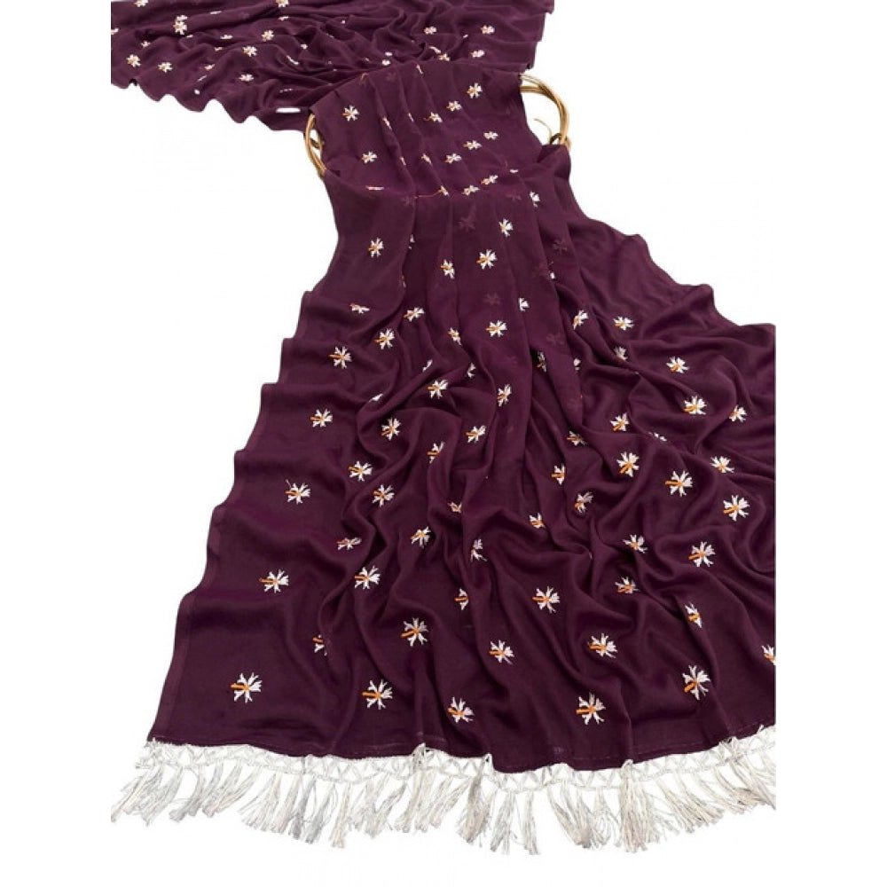 Women's Georgette Embellished Saree With Unstitched Blouse 5.5Mtr (Wine)