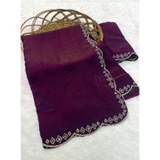 Women's Satin Embellished Saree With Unstitched Blouse 5.5Mtr (Wine)