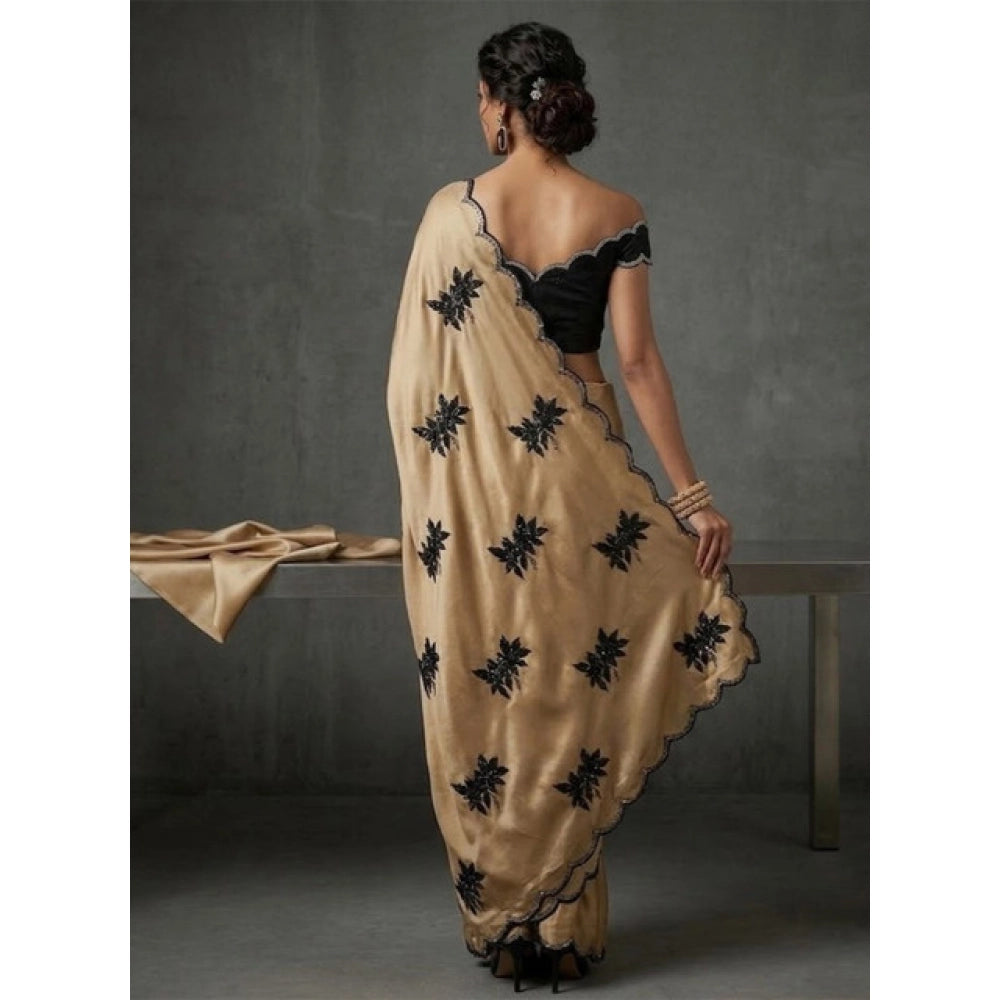 Women's Viscose Silk Embroidered Saree With Unstitched Blouse 5.5Mtr (Beige)