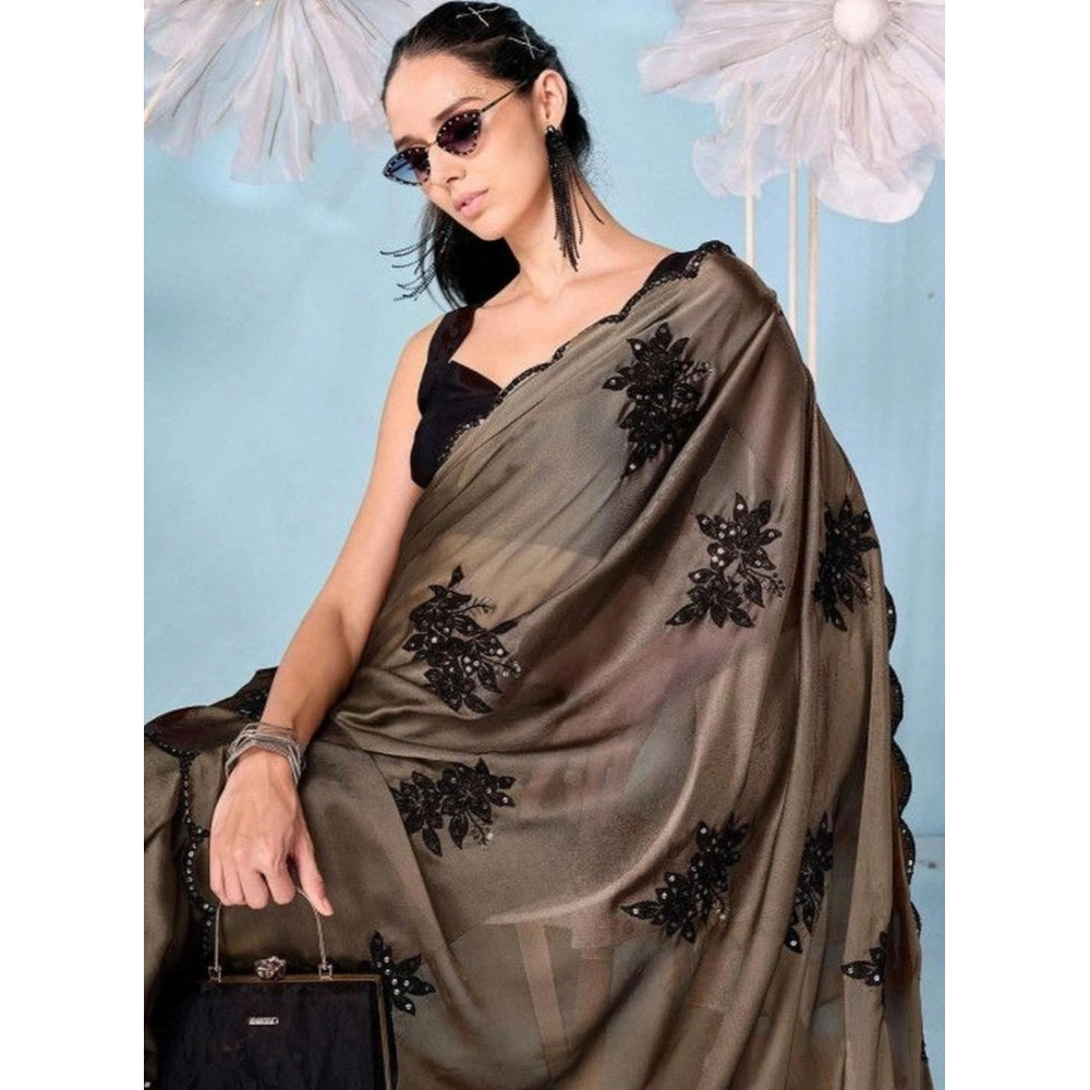 Women's Viscose Silk Embroidered Saree With Unstitched Blouse 5.5Mtr (Beige)