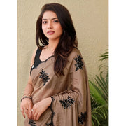 Women's Viscose Silk Embroidered Saree With Unstitched Blouse 5.5Mtr (Brown)