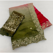Women's Satin Embellished Saree With Unstitched Blouse 5.5Mtr (Multicolor)