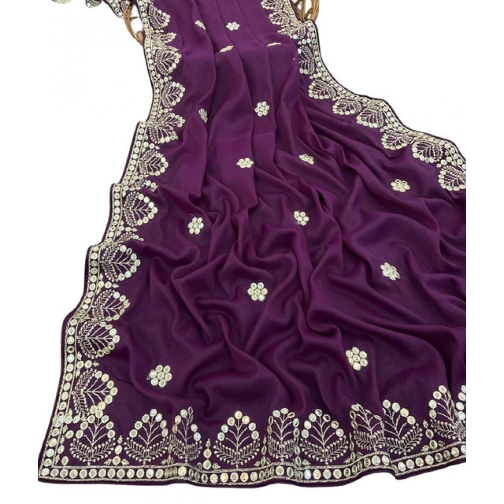 Women's Georgette Embellished Saree With Unstitched Blouse 5.5Mtr (Purple)