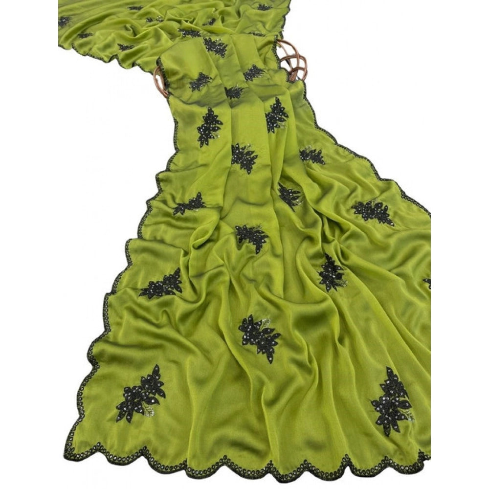 Women's Viscose Silk Embroidered Saree With Unstitched Blouse 5.5Mtr (Green)
