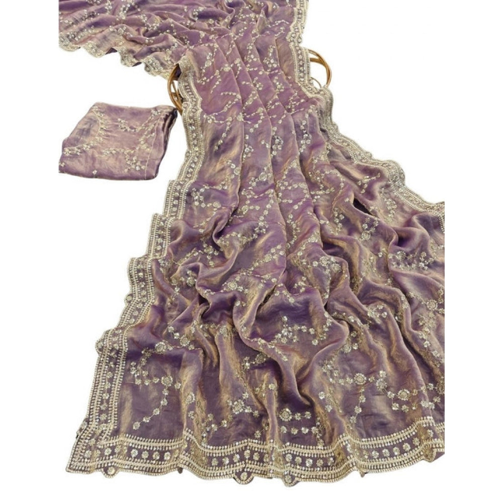 Women's Silk Embellished Saree With Unstitched Blouse 5.5Mtr (Lavender)
