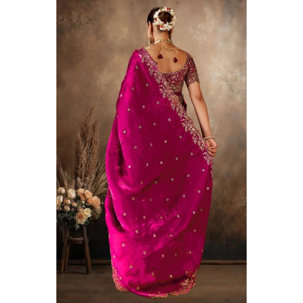 Women's Silk Embroidered Saree With Unstitched Blouse 5.5Mtr (Pink)