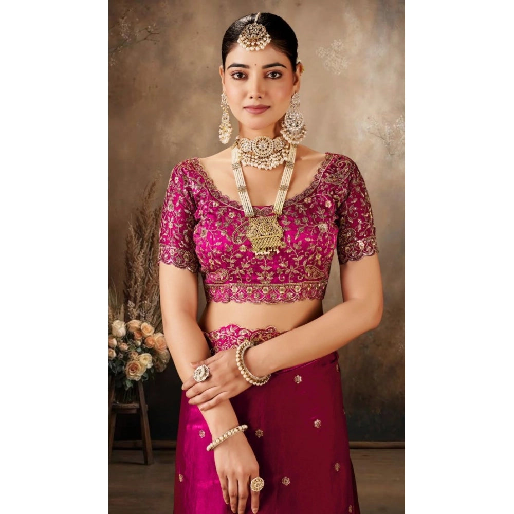 Women's Silk Embroidered Saree With Unstitched Blouse 5.5Mtr (Pink)