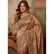 Women's Viscose Silk Embroidered Saree With Unstitched Blouse 5.5Mtr (Brown)