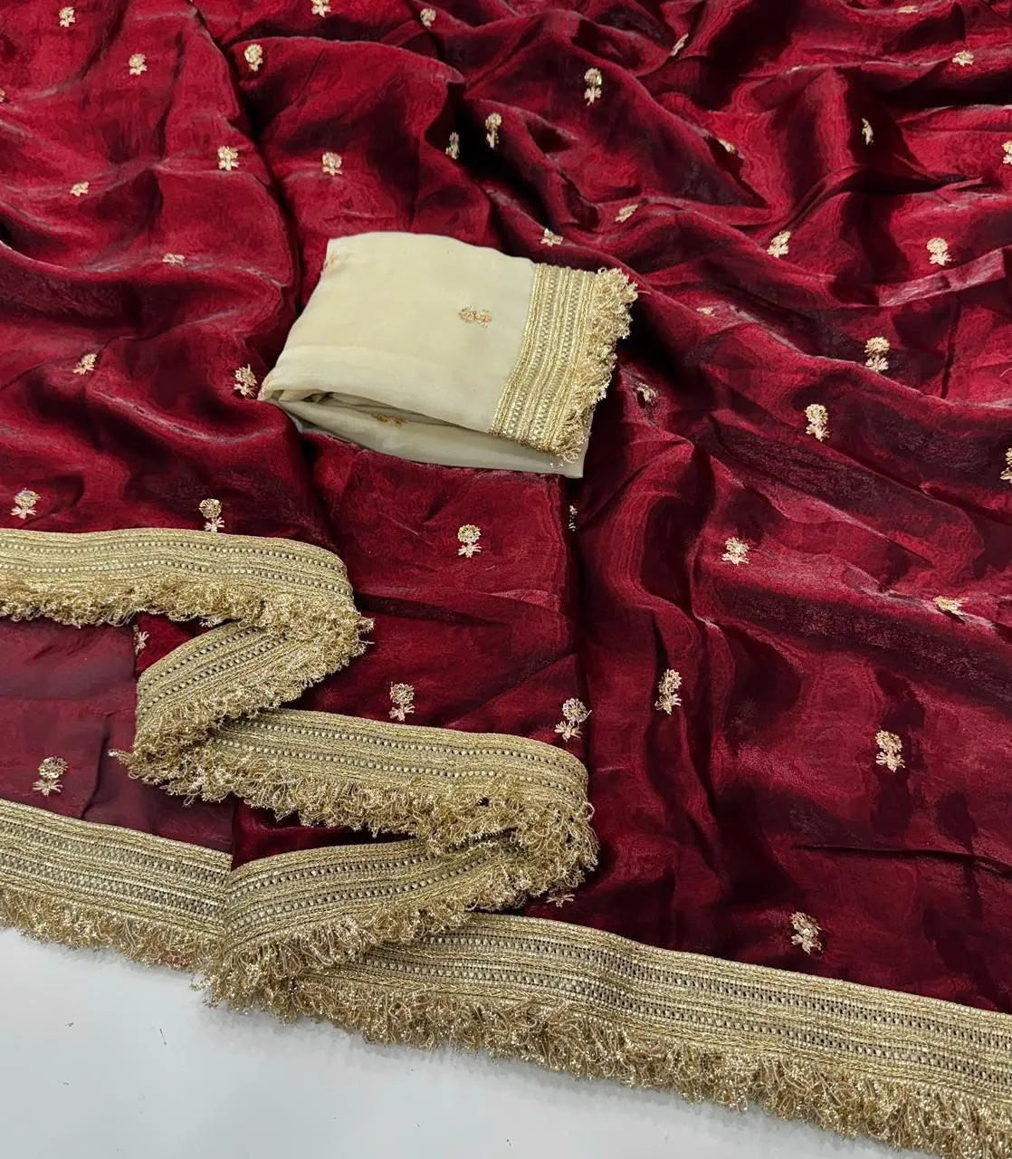 Insta Viral Space Silk Saree Multi Sequence Full Worked With Contrast Blouse